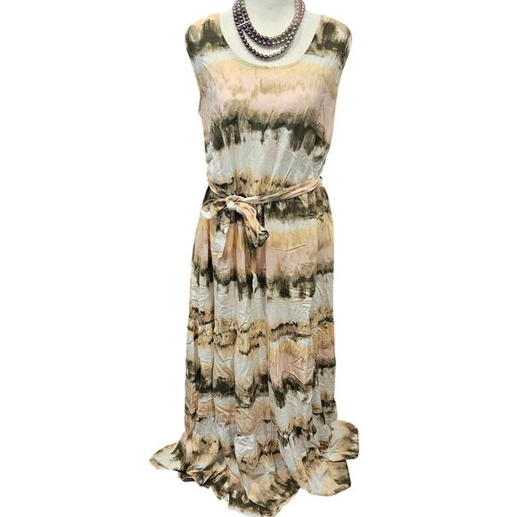 Ava & viv rayon maxi dress 0x xl plus tiedye boho tie waist coastal beach - Picture 1 of 7
